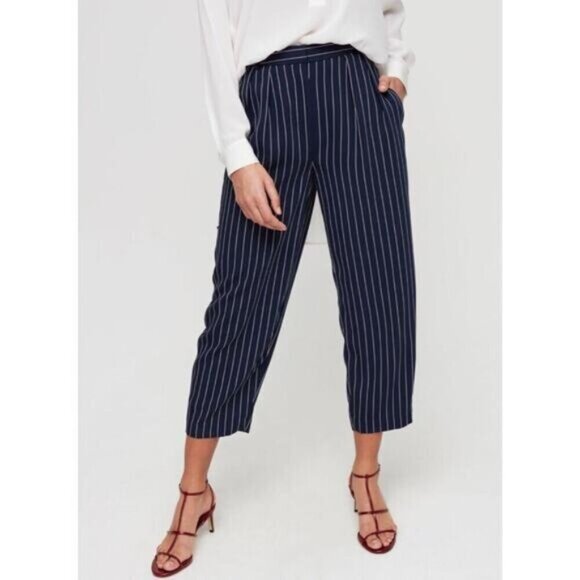 Aritzia Modesto Pinstripe Blue White Trousers Size 0 - Picture 2 of 8
